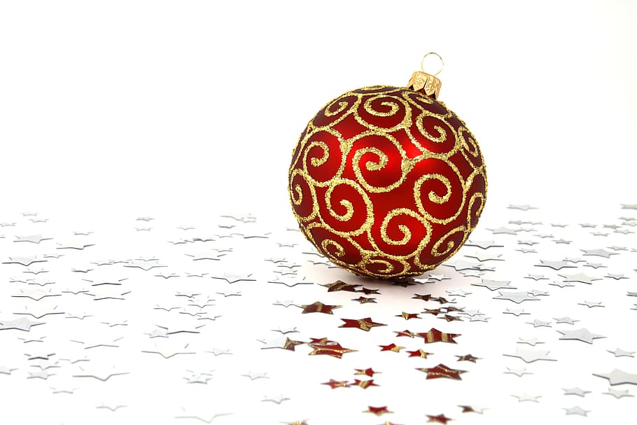 vermelho, marrom, bugiganga, ilustração de lote estrela, bola, enfeites, celebração, natal, ornamento, dezembro