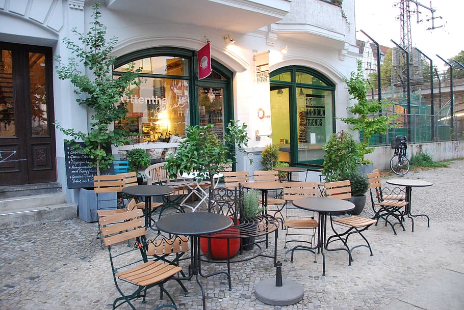 street cafe, breakfast, berlin, architecture, building exterior, seat, built structure, chair, building, table