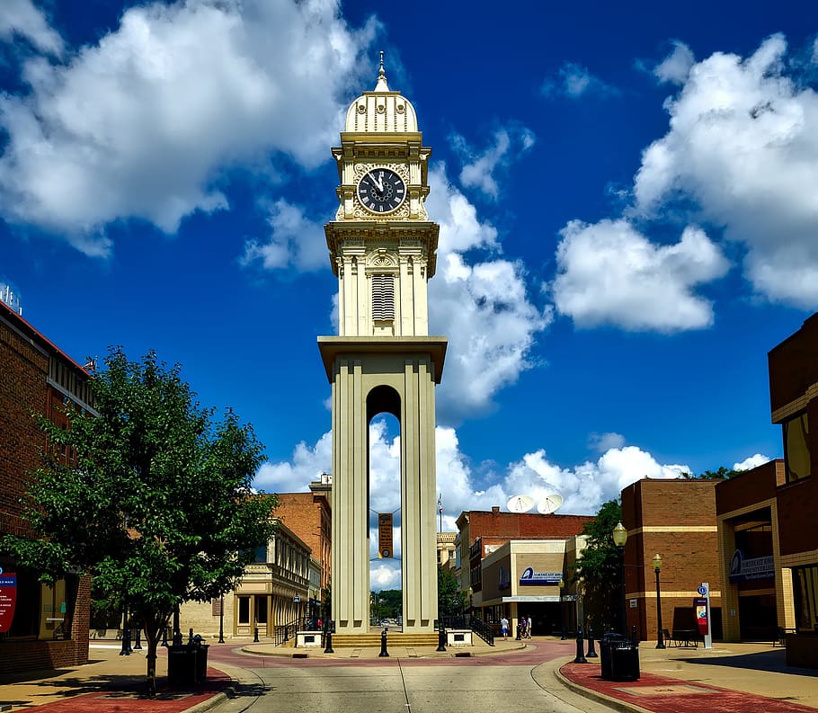 Dubuque, Iowa, Torre do relógio, Marco, histórico, cidade, urbano, edifícios, centro da cidade, arquitetura
