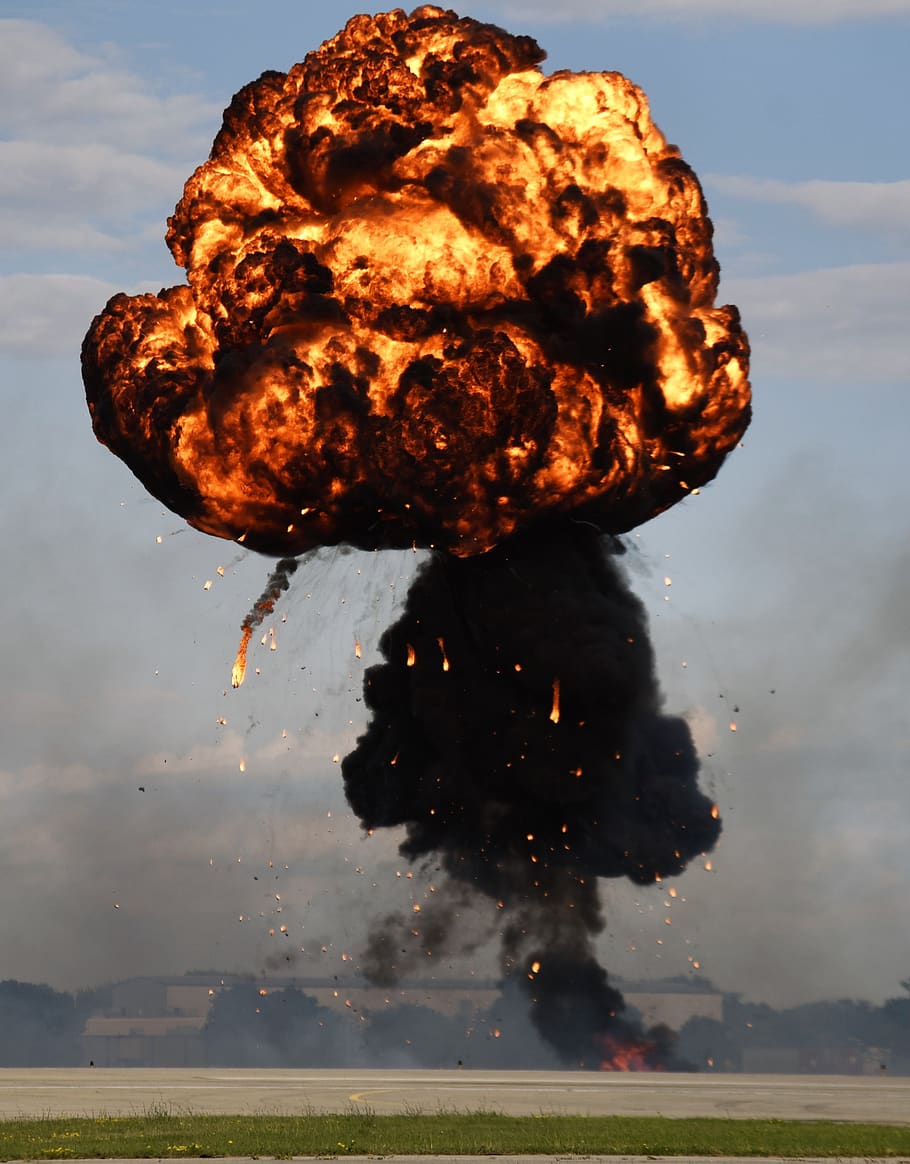 explosion, fireball, disaster, flame, destruction, atomic, war, nature, exploding, sky