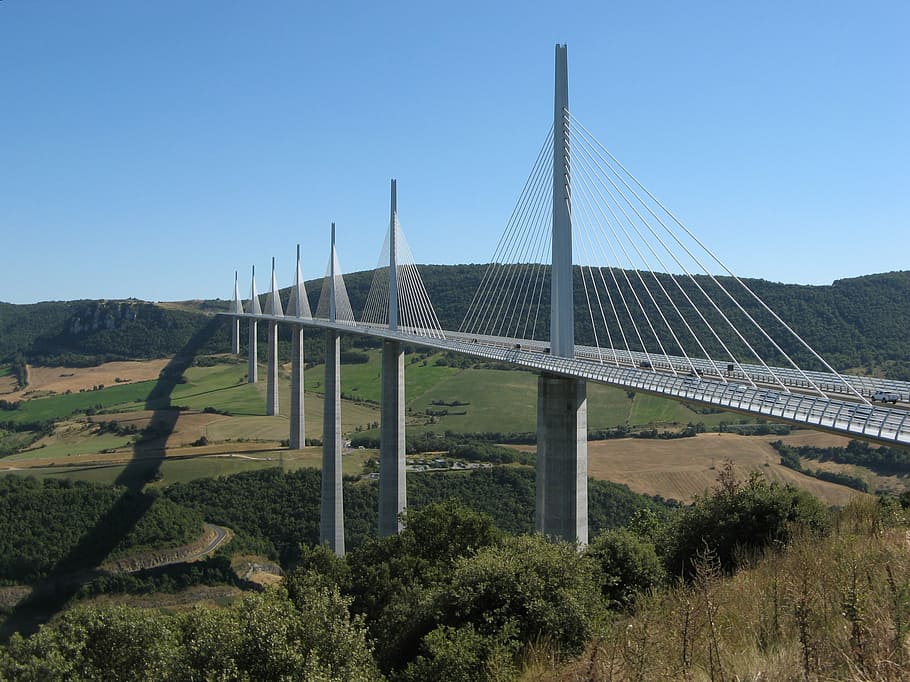 viaduct, millau, france, bridge, cables, tarn river, south of france, tallest bridge in the world, highway, brought