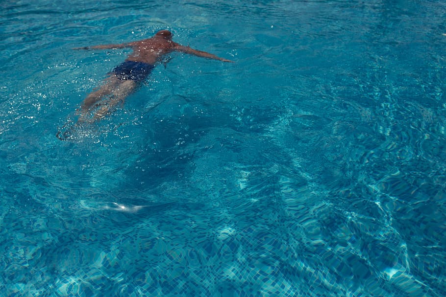 musim panas, air, liburan, kolam renang, renang, air biru, biru, sobek, satu orang, kegiatan waktu luang