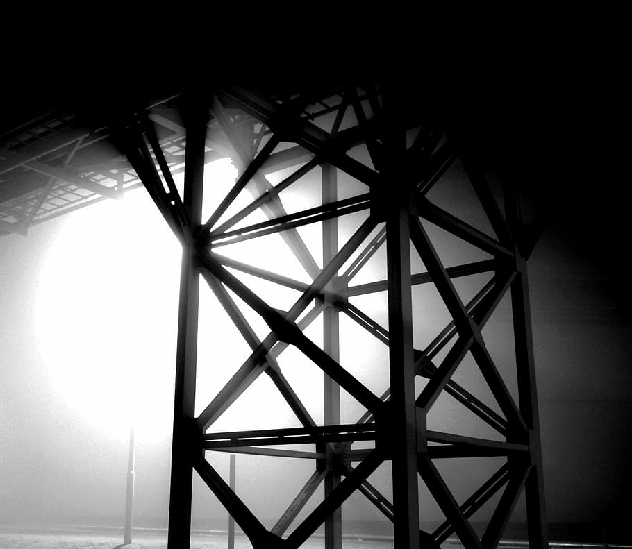 structure, steel, fog, light, built structure, architecture, indoors ...