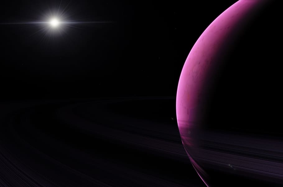 purple, planet, star, black, background, astronomy, exoplanet, space, world, rings