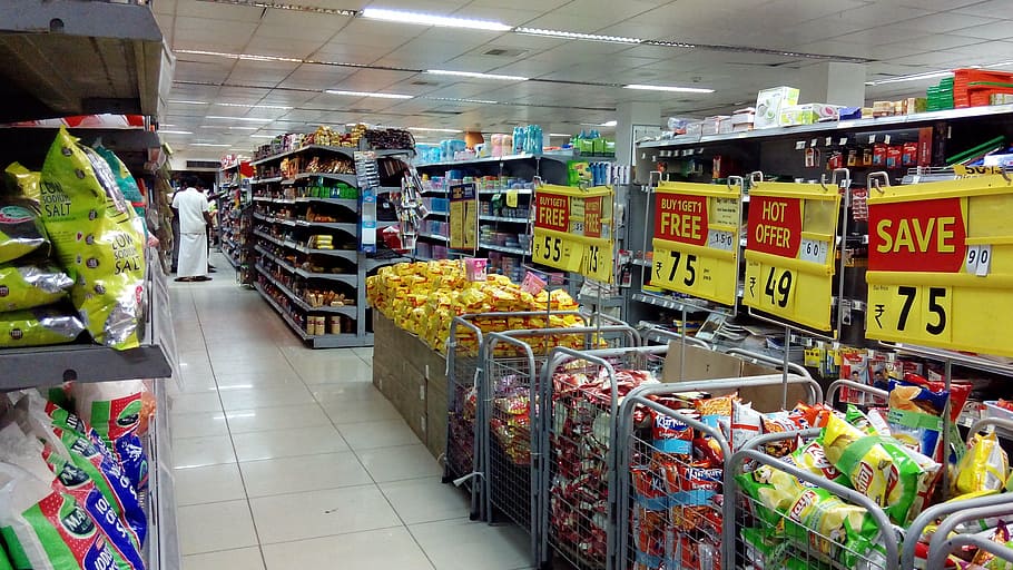 grocery section, supermarket, shopping, sales, store, buy, shop, commerce, offer, discount