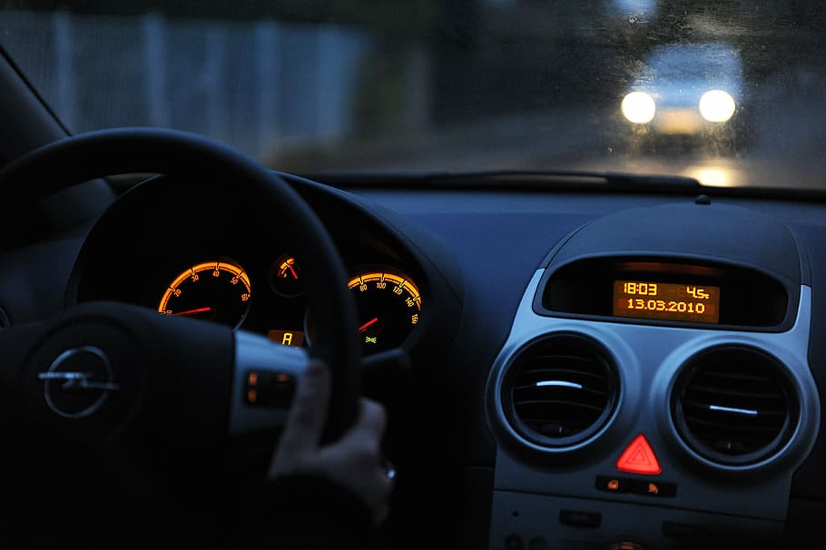 person, driving, opel vehicle, auto, interior, dark, dashboard, opel, evening, fittings