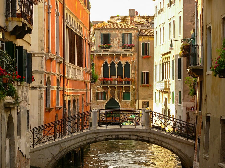 venice canal bridge, daytime, bridge, venice, canal, architecture, water, italy, city, scene