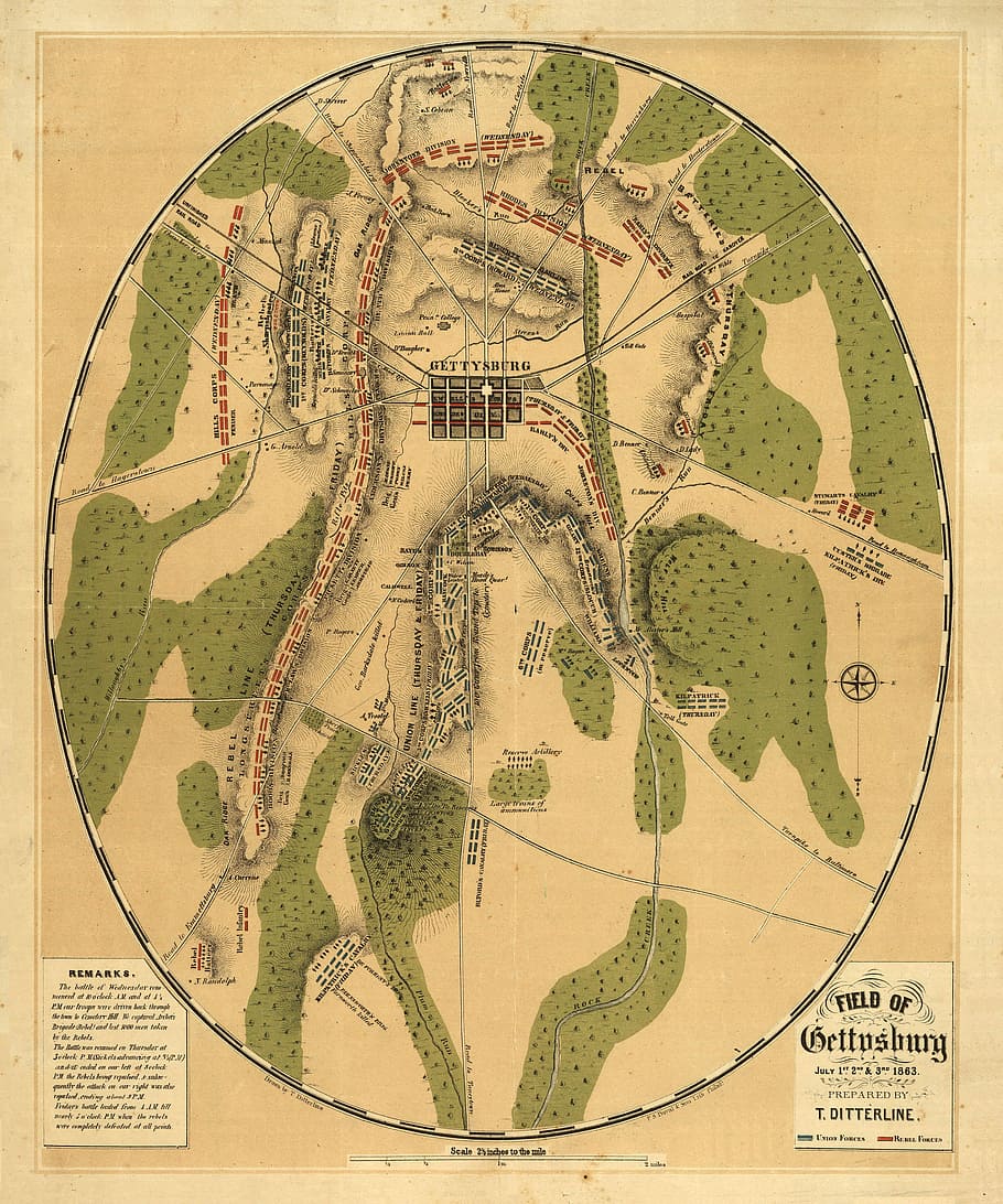 shaped, Oval, Map, Gettysburg Battlefield, american civil war, battlefield, gettysburg, historical, oval shaped, public domain