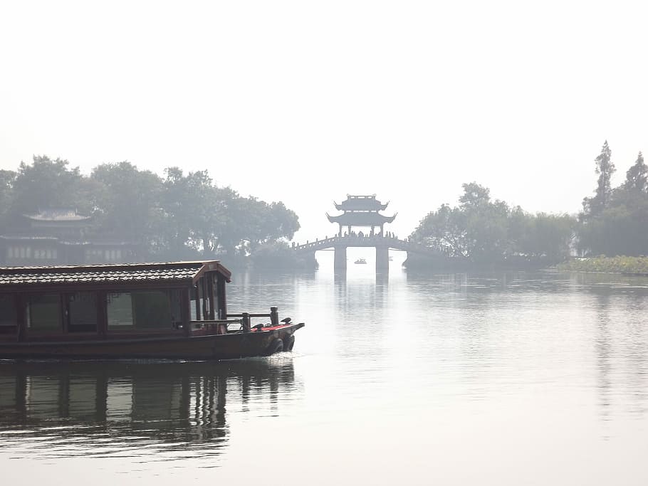 China, Boot, Bridge, Lake, Chinese, Day, bridge, lake, quiet, atmosphere, water