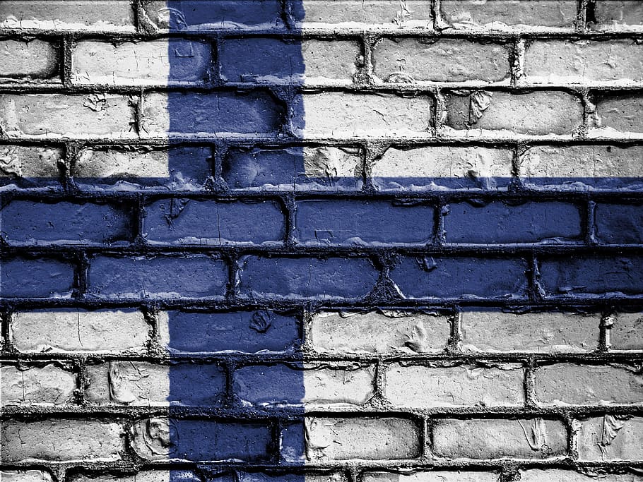 깃발, 기치, 국가, 상징, 전국의, 애국심이 강한, 애국심, 벽, 벽돌, 핀란드