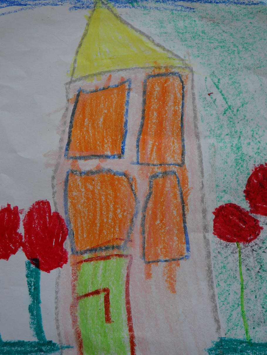 crianças desenho, desenho, pintura, casa, cor, desenvolvimento de caráter, criança, crianças, jardim de infância, colorido