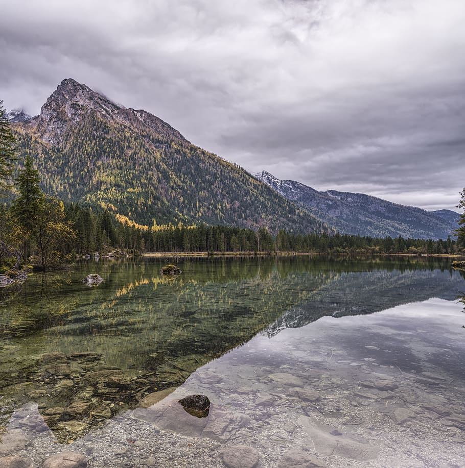 photography, mountain, away, body, water, hintersee, mirroring, reflection, lake, berchtesgaden