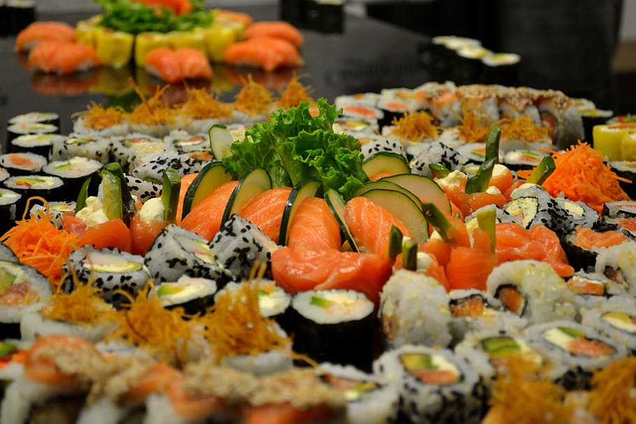 assorted california maki's, sushi, presentation chef, food, food and drink, healthy eating, freshness, wellbeing, japanese food, selective focus