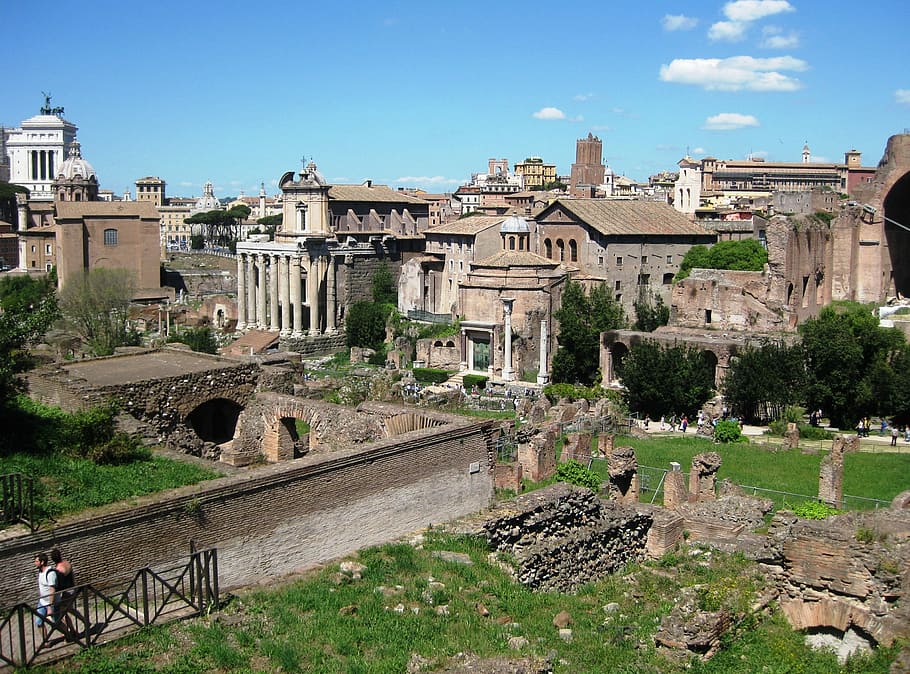 Italia, Roma, Forum Romawi, pariwisata, atraksi, reruntuhan, tua, batu, arsitektur, struktur yang dibangun