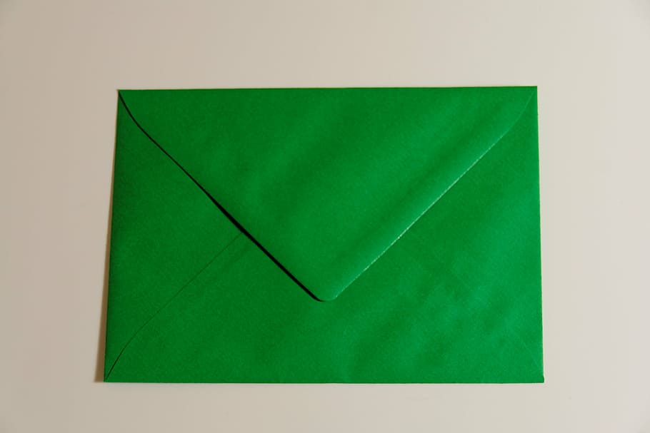 green envelope, letters, envelope, post, paper, message, green color, studio shot, indoors, copy space
