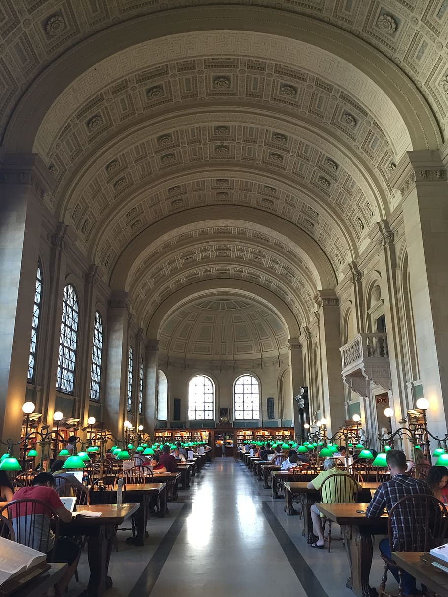 Perpustakaan, Boston, Massachusetts, arsitektur, meja, klasik, lengkungan, studi, tujuan perjalanan, kursi