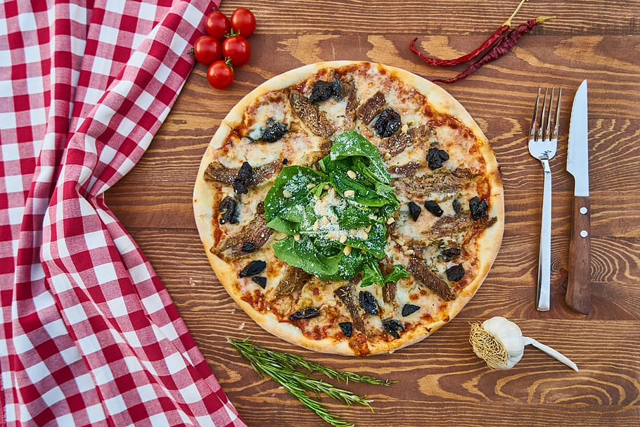 pizza, brown, wooden, surface, food, product photo, delicious, bakery, healthy food, restaurant