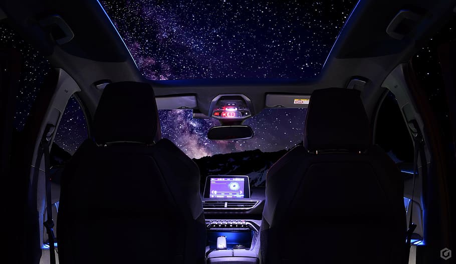 automático, estrelas, céu, 3008, peugeot, interior do veículo, transporte, interior do carro, carro, noite