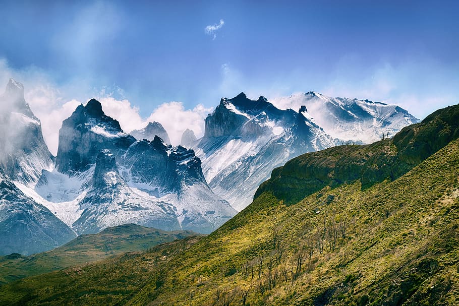 雪をかぶった山々, 雪, かぶった山々, チリ, 自然, 風景, 景色, 冬, 山, 山頂