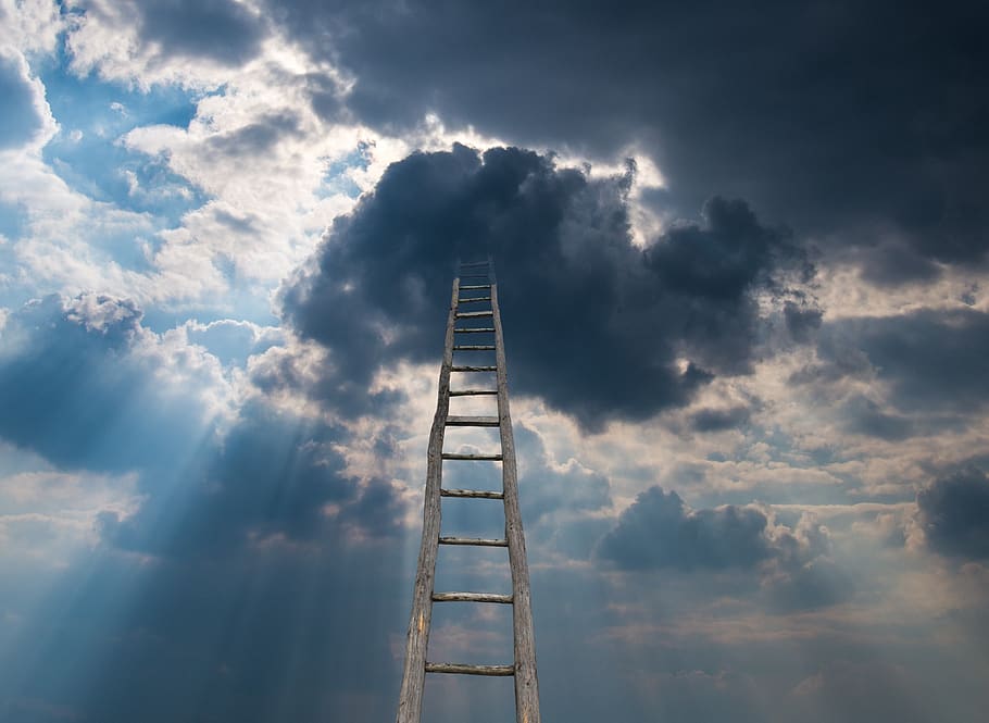 heaven, ladder, metaphor, climb, death, soul, religion, god, mystery, cloud