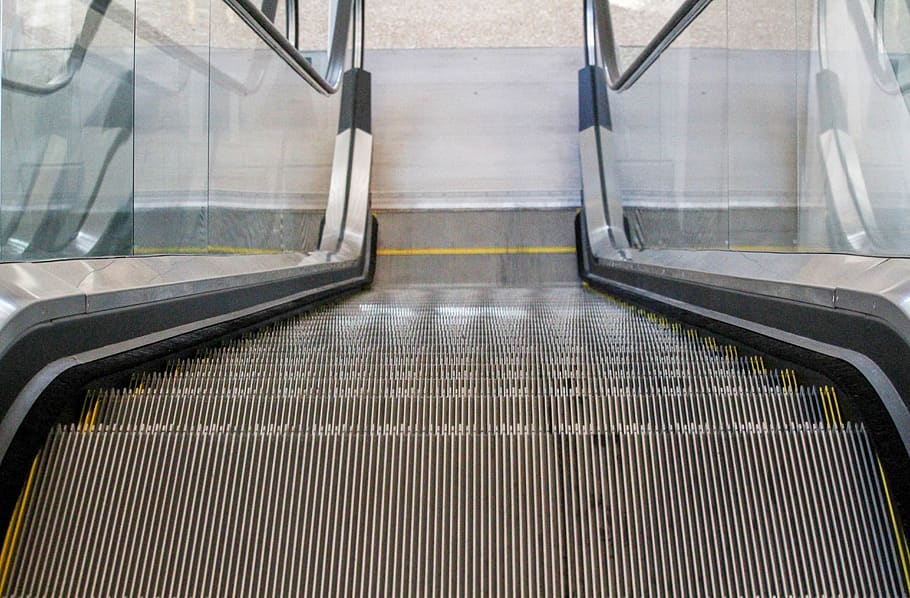 step, escalator, steel, handrail, transportation system, transportation, indoors, architecture, convenience, railing