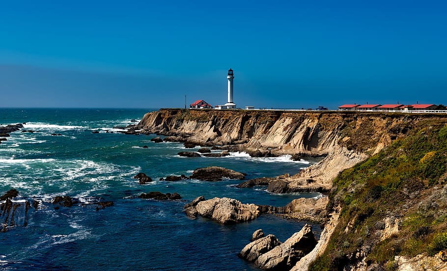 body, water, daytime, phot, o, point arena lighthouse, light, ocean, california, pacific