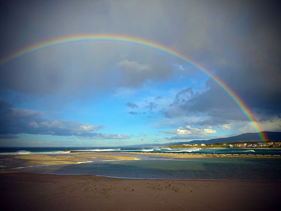 Foz, Lugo, Spain, Rainbow, Beach, Beach, Sand, lugo, spain, rainbow, beach, sand, sun