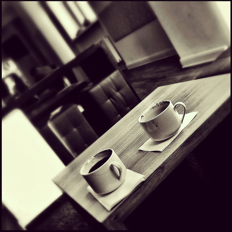 two, ceramic, mug, table, break, togetherness, drink, indoors, cup, close-up