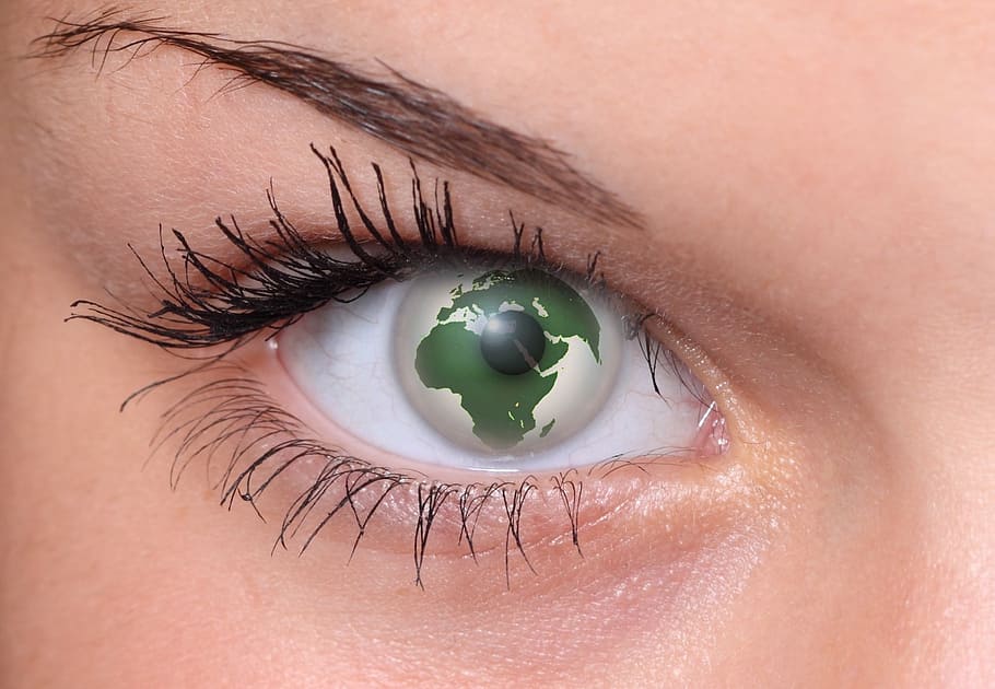 closeup, person, wearing, america continent contact lens, eye, pupil, lid, eyebrow, world, earth