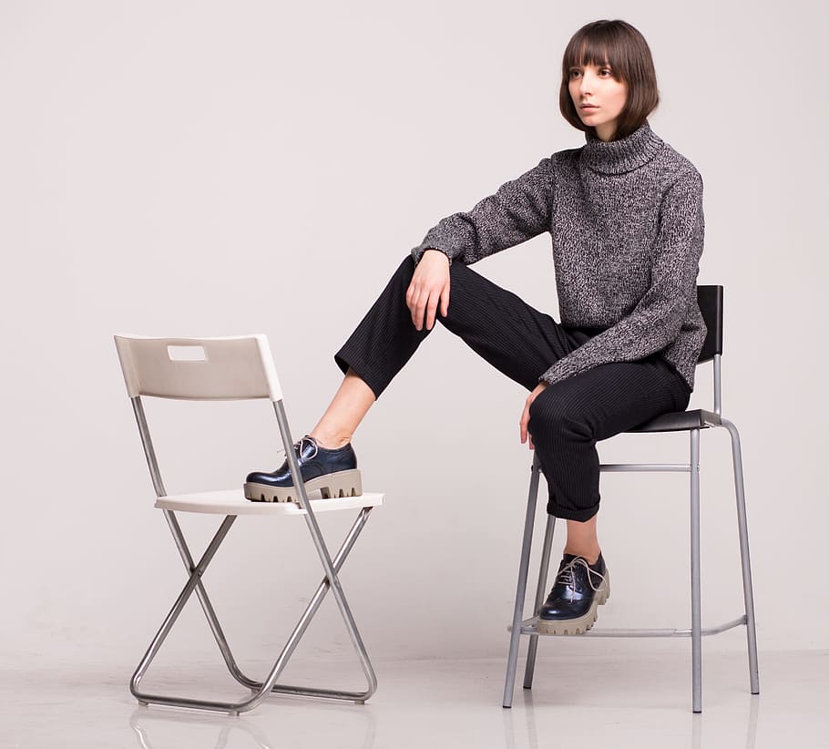 woman, sitting, chair feet, chair, stool, young, sit, girl, lady, female