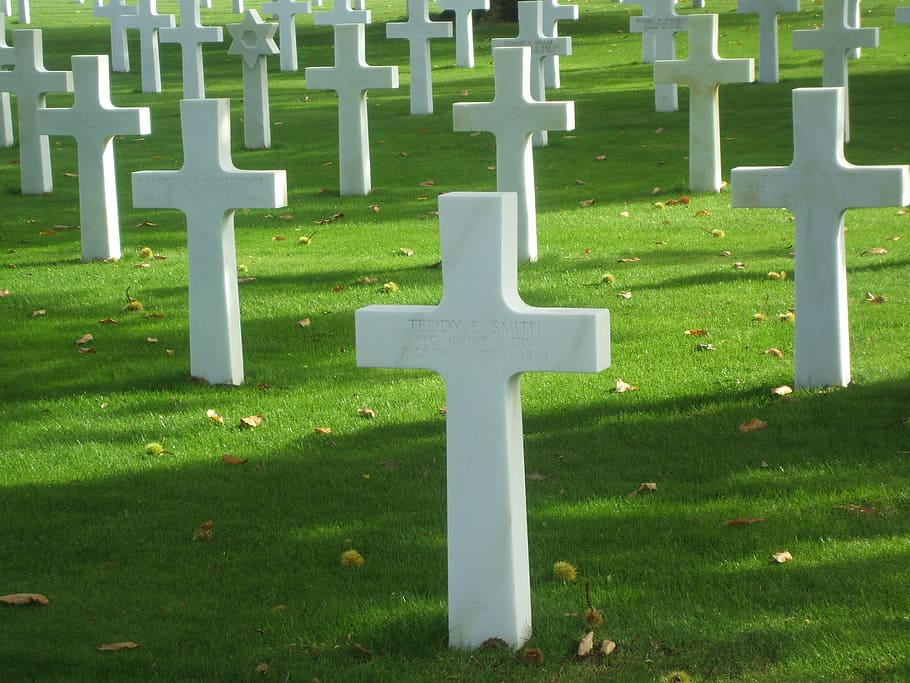 white cross tombstones, graves, cross, normandy, battle, war, cemetery, american, military, american cemetery