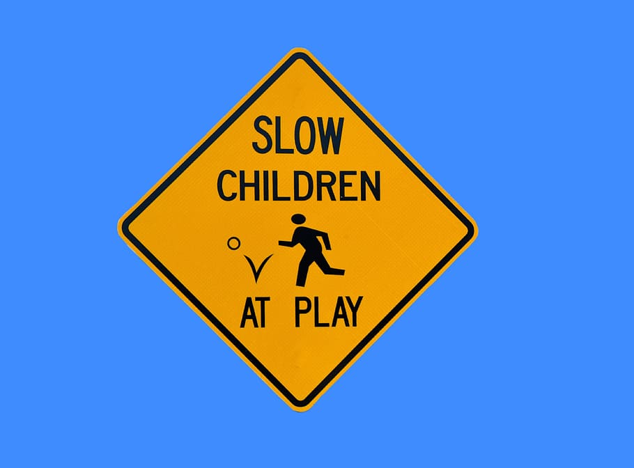 Children, At Play, Sign, Signage, children at play, warning, isolated background, play, child, fun