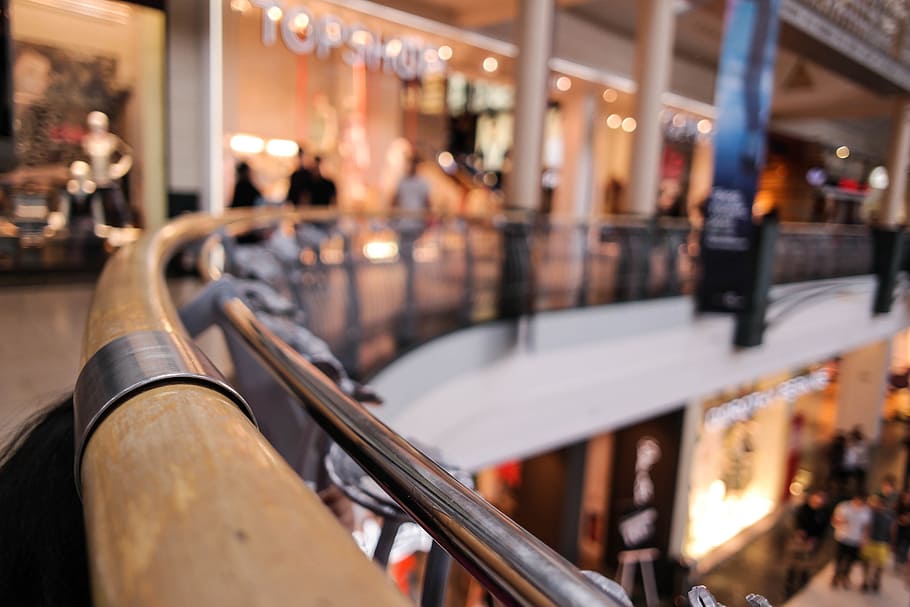 people inside mall, shopping center, blue water, bokeh, busy, railing, centre, architecture, landmark, building