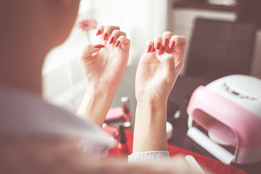 red, manicure, person, nail, nails, makeup, girl, female, woman, lady
