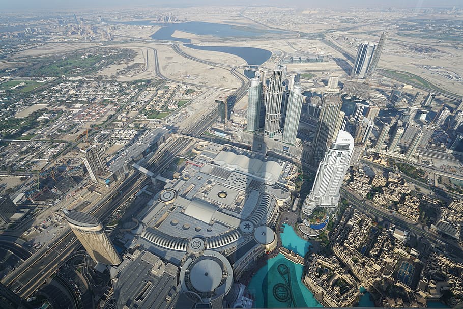 dubai, burj, khalifa, city, modern, emirates, skyline, building exterior, architecture, aerial view