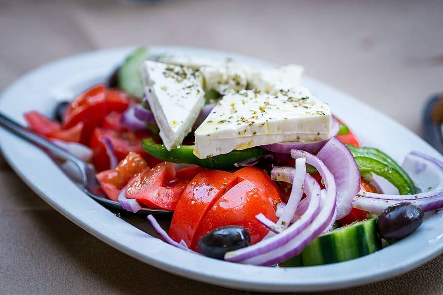 sliced, vegetables, green, powder, Onions, Greek, Food, Greek Salad, salad, greek, food