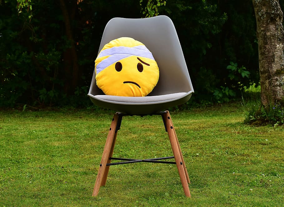 sad emoji pillow, get well soon, smiley, cute, plush, yellow, sad, injured, ill, plant