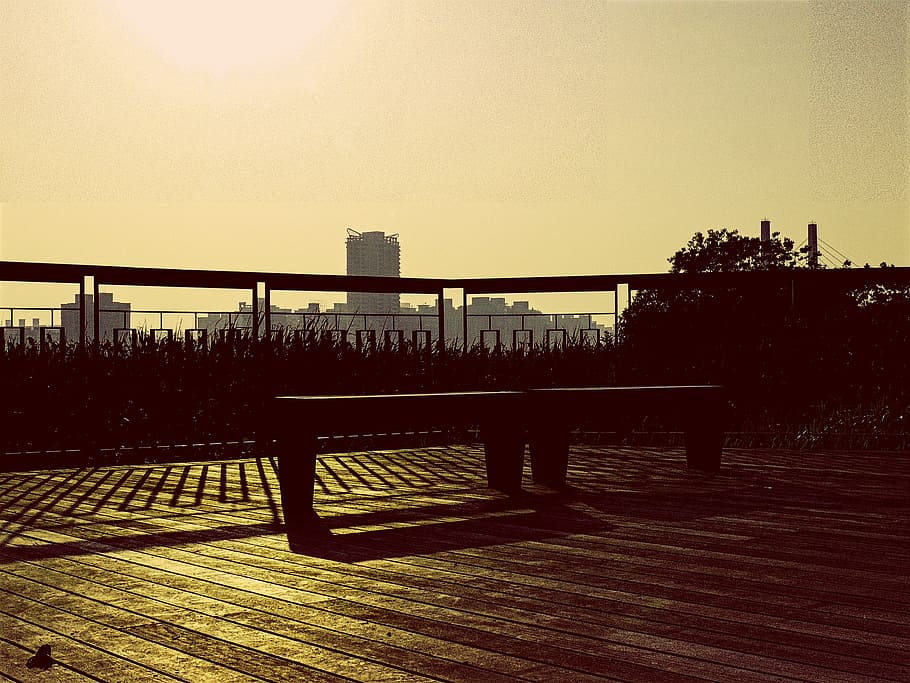 Flickr, lomo, enhanced, brown wooden dock, sky, architecture, clear sky, built structure, nature, railing
