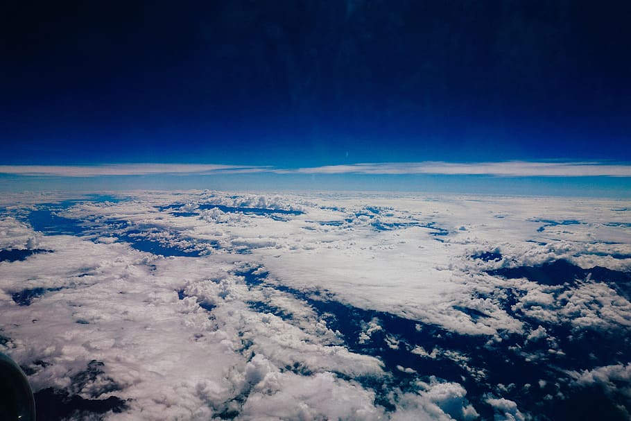 atmosphere outside outerspace, white, clouds, nature, sky, aerial, atmosphere, blue, cloud - sky, scenics