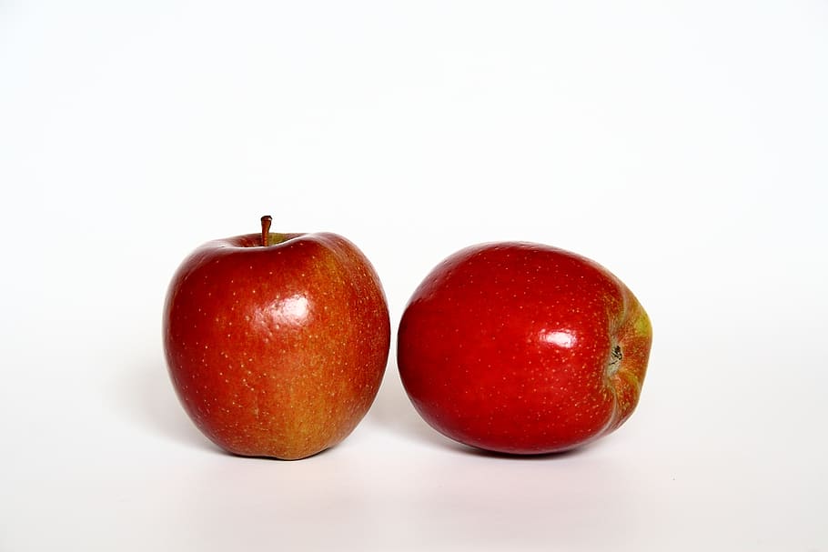 two, red, apple fruits, apple, fruit, vitamins, frisch, sweet, shiny, food