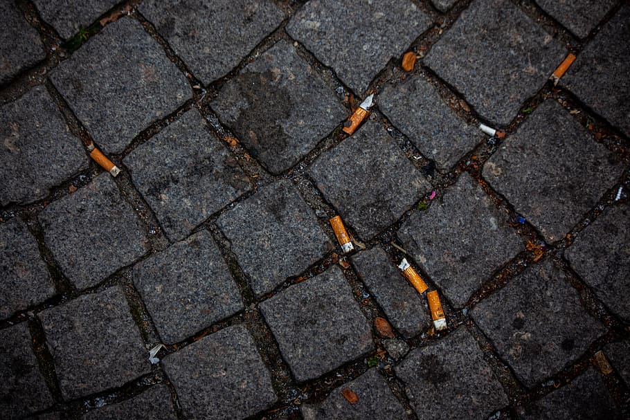 street, cigarette butt, pollution, bar, party, dirt, flagstones, asphalt, flooring, pattern