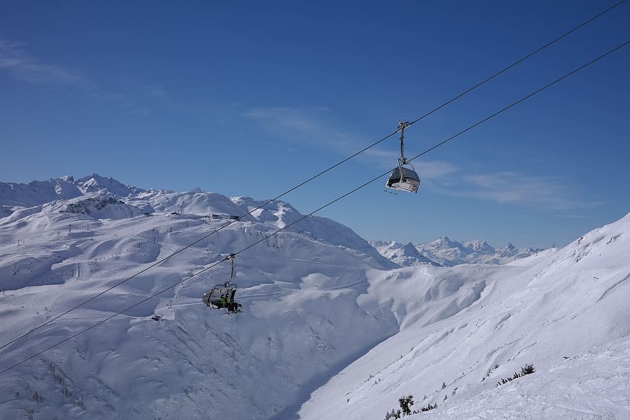 Teleférico, área de esqui, Arlberg, inverno, montanhas, picos de montanhas, invernal, esqui, pista, neve