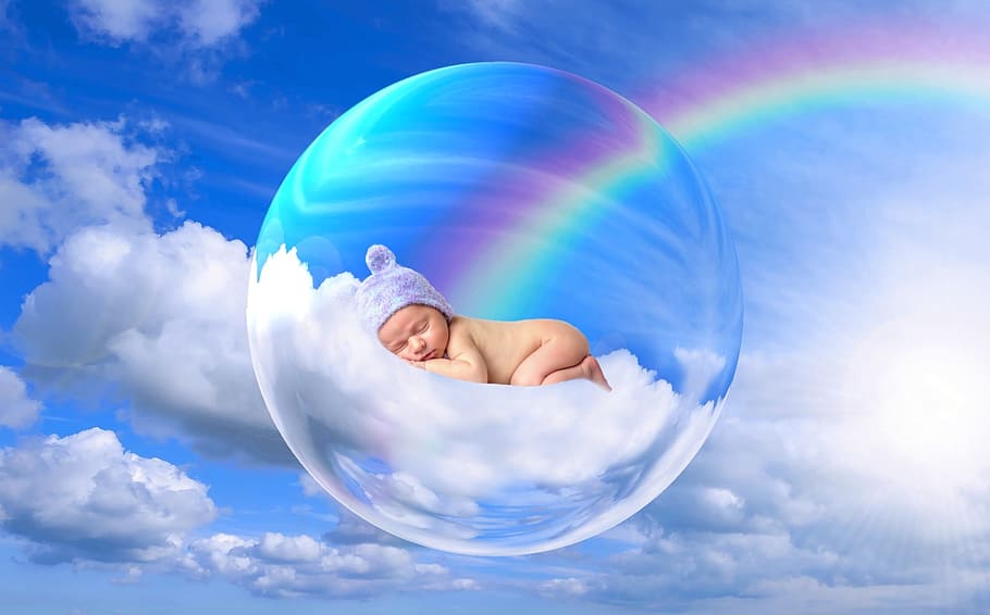 bebé, durmiendo, nubes, alma, criatura, niño, persona, humano, nube, cielo nublado