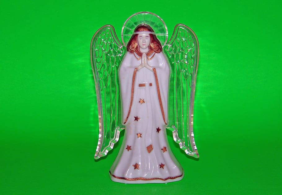 angel, plastic, christmas, xmas, tree, top, topper, studio shot, green color, one person