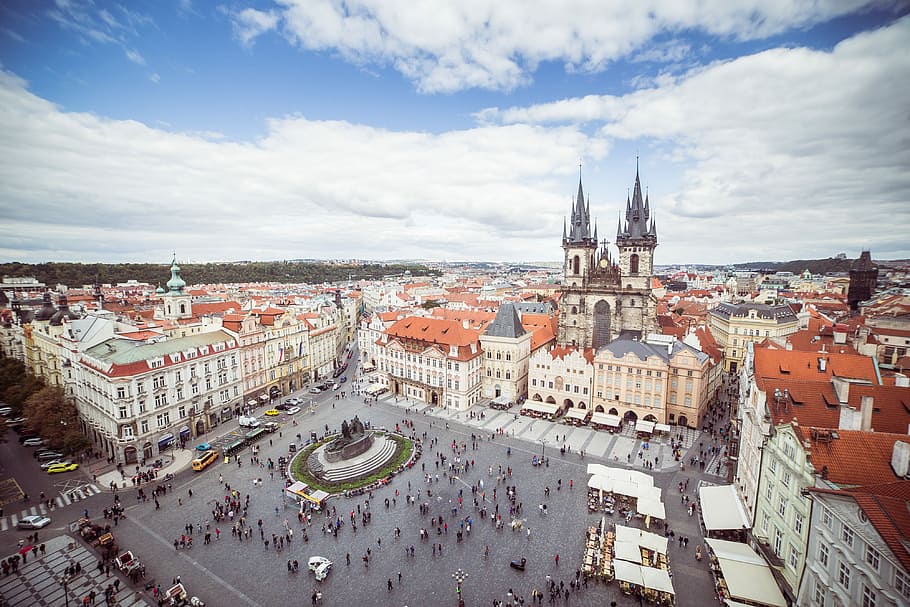 viejo, Old Town Square, Praga, República Checa, arquitectura, Iglesia de la Madre de Dios antes de Týn, ciudad, nubes, checo, europa