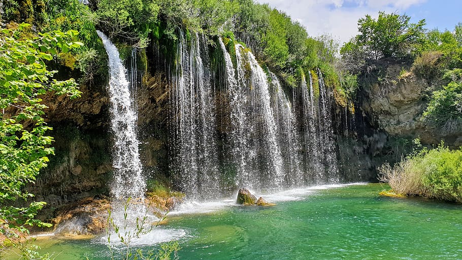 arroyo del molino, waterfall, rock, nature, source, water, river, summer, green, natural park