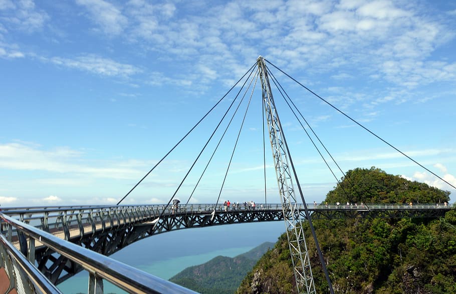 bridge, green, mountain, langkawi, suspension bridge, malaysia, bridge - man made structure, connection, transportation, architecture