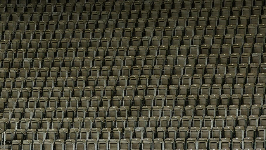 stadium, seating, monotony, empty, plastic, chair, row, vacant, nobody, football