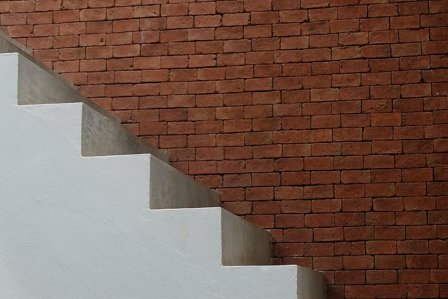 white concrete stairs, stair, wall, white, house, interior, home, room, architecture, cement