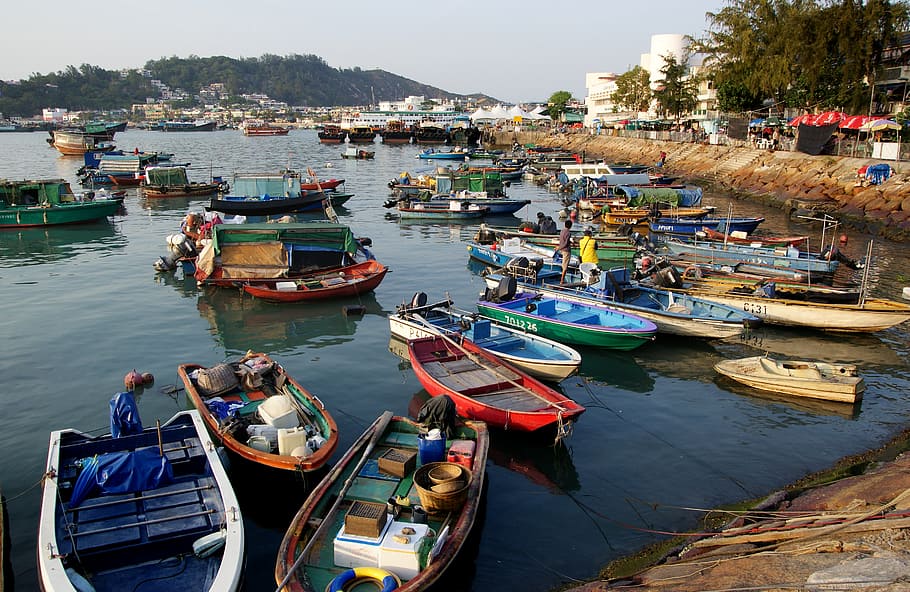 Fishing, boats, Cheung Chau, Hong Kong, boats in pier, nautical vessel, transportation, mode of transportation, water, moored